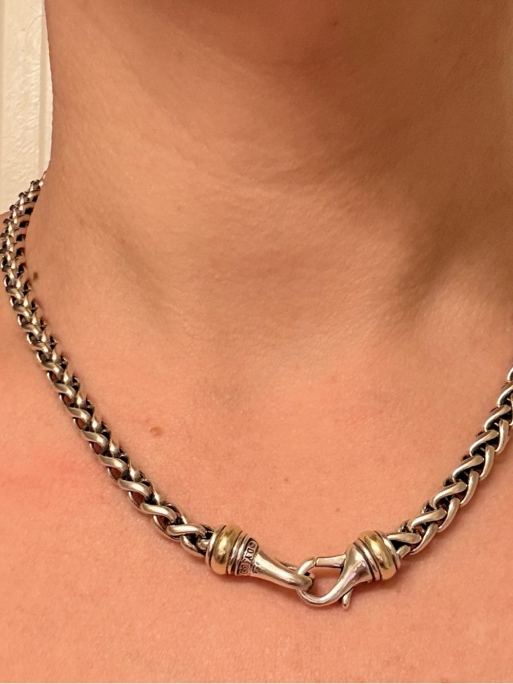 Vintage David Yurman 17” 6mm wheat chain Two-Tone Necklace with Hook Clasp